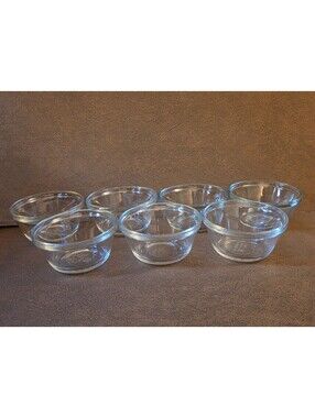 Vintage 1980s Anchor Hocking Clear Glass 6oz Custard Prep Bowls - Set of 7